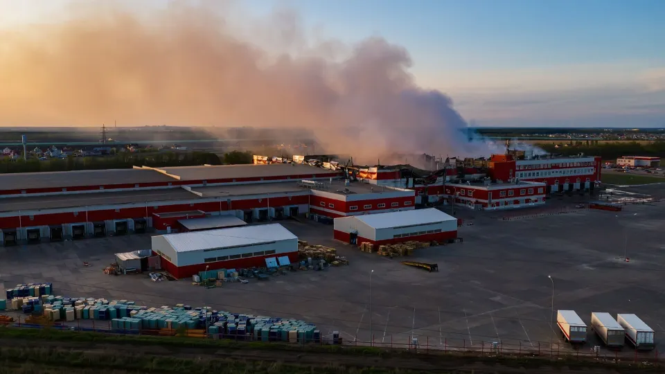 Large warehouse on fire