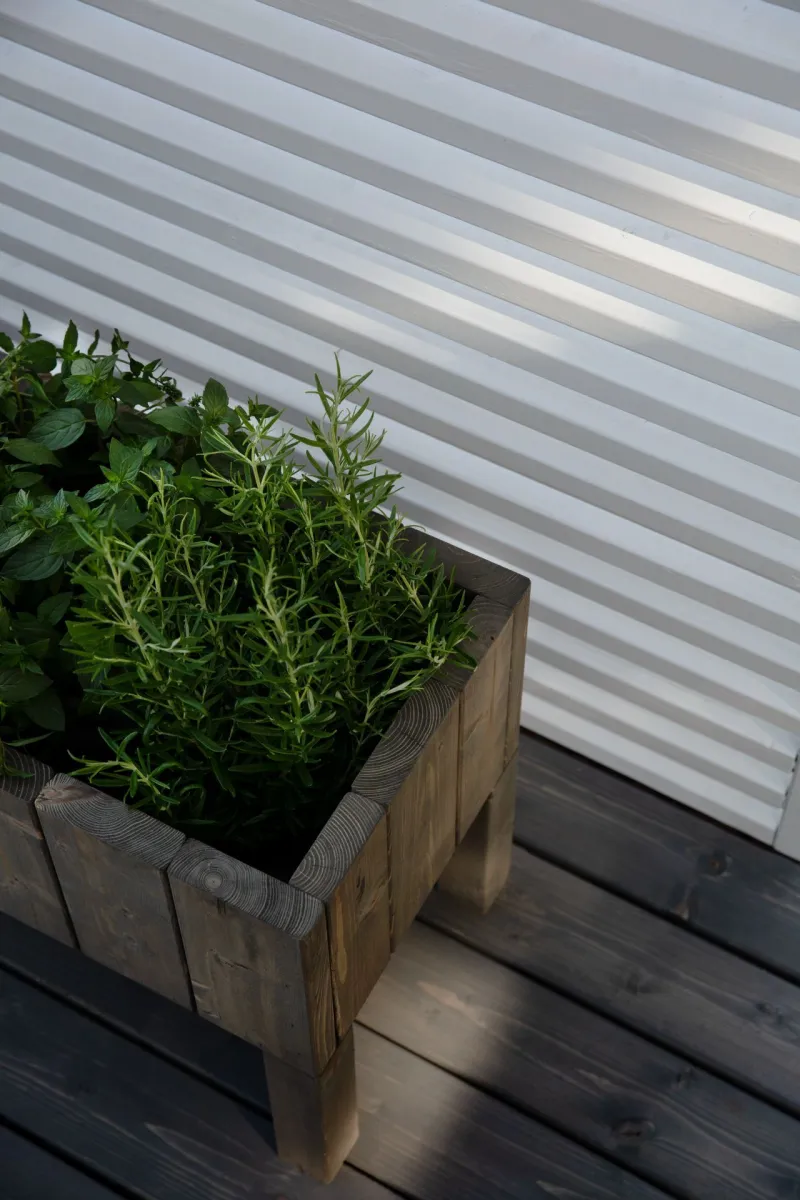 painted plant box on terrace 