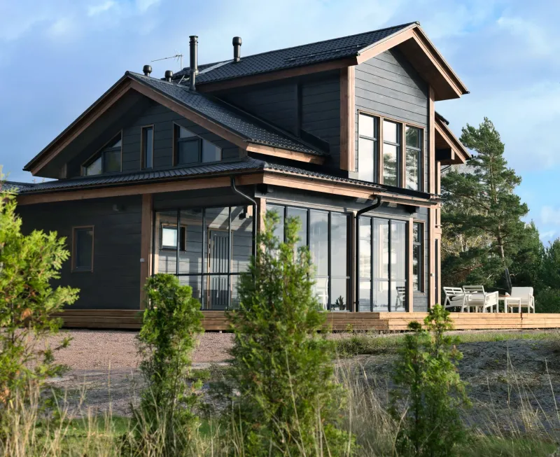 black modern log house